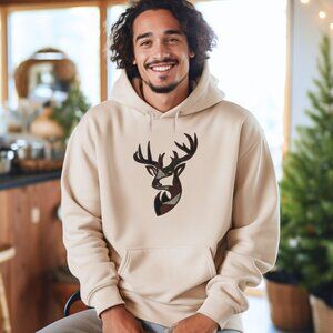 Sweatshirt with deer, unisex hoodie with embroidered deer